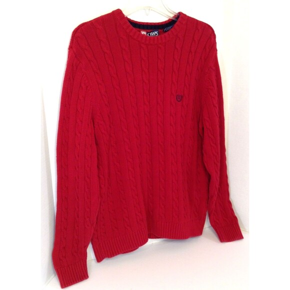 Ralph Lauren Chaps Sweater Men L Red Fisherman Cable Knit Chunky Preppy Y2K 90s - Picture 3 of 12